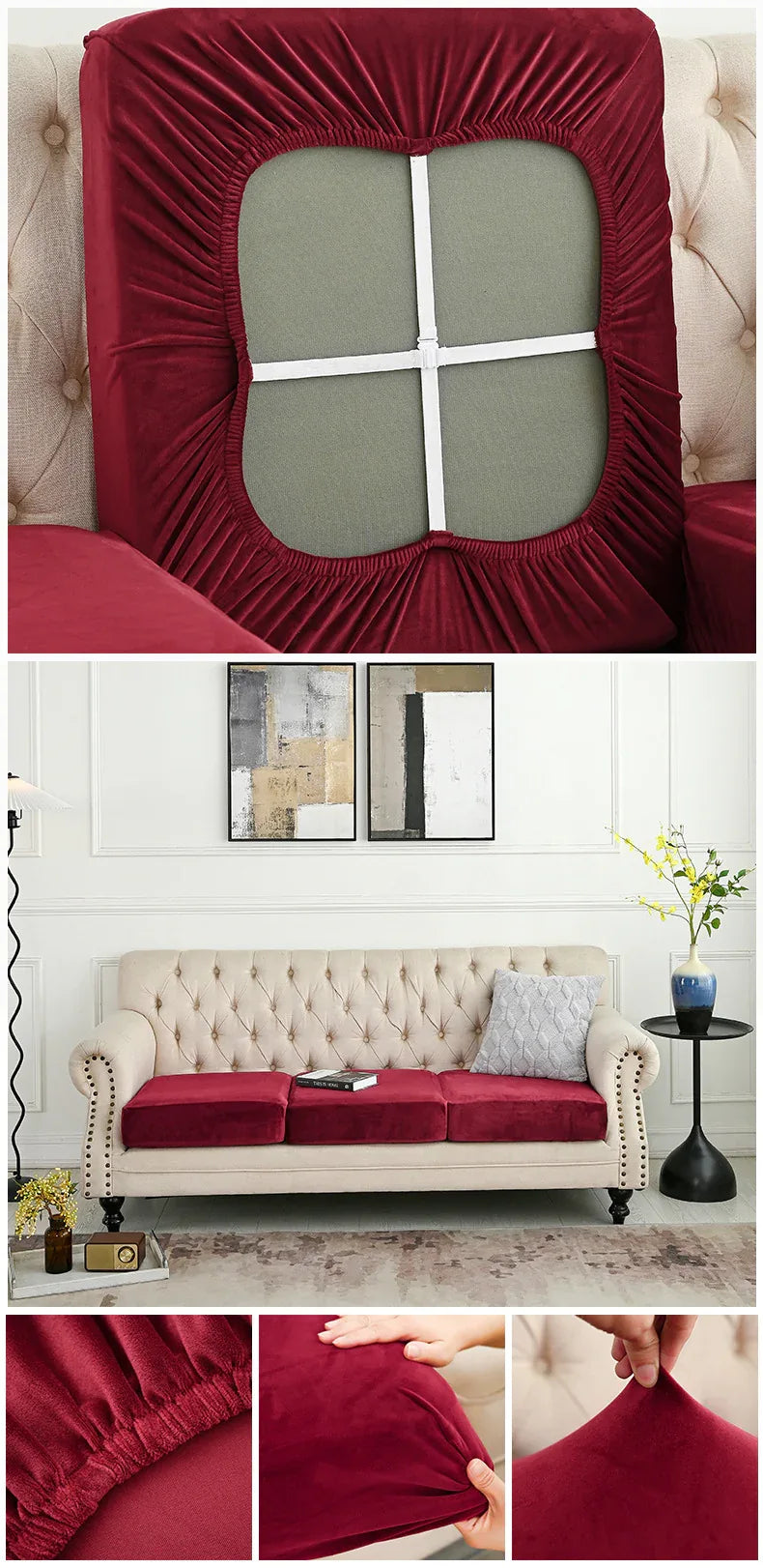 2 Pcs Claret Elegant Polyester Sofa Cover - Full Protection Against Cat Scratches & Wear - Mekamart Australia