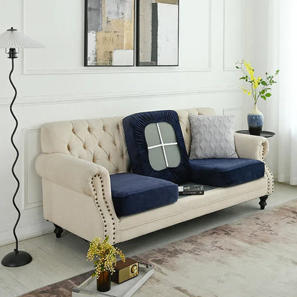 2 Pcs Navy Blue Elegant Polyester Sofa Cover - Full Protection Against Cat Scratches & Wear - Mekamart Australia