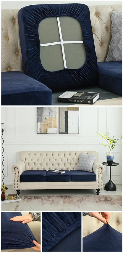 2 Pcs Navy Blue Elegant Polyester Sofa Cover - Full Protection Against Cat Scratches & Wear - Mekamart Australia