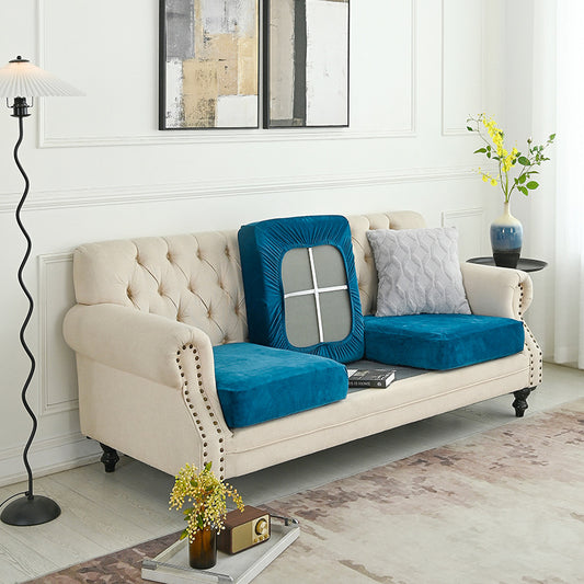 2 Pcs Peacock Blue Elegant Polyester Sofa Cover - Full Protection Against Cat Scratches & Wear