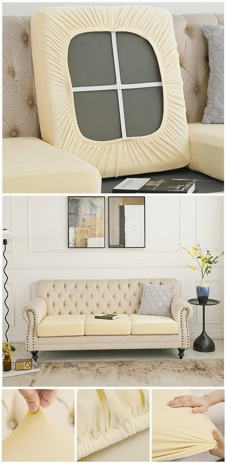 2 Pcs Beige Elegant Polyester Sofa Cover - Full Protection Against Cat Scratches & Wear - Mekamart Australia