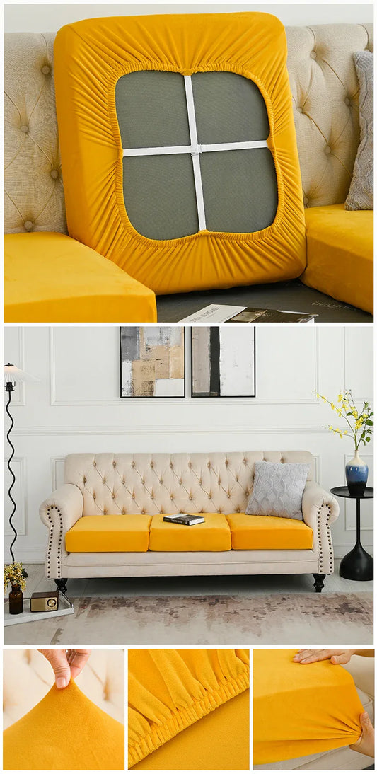 2 Pcs Yellow Elegant Polyester Sofa Cover - Full Protection Against Cat Scratches & Wear