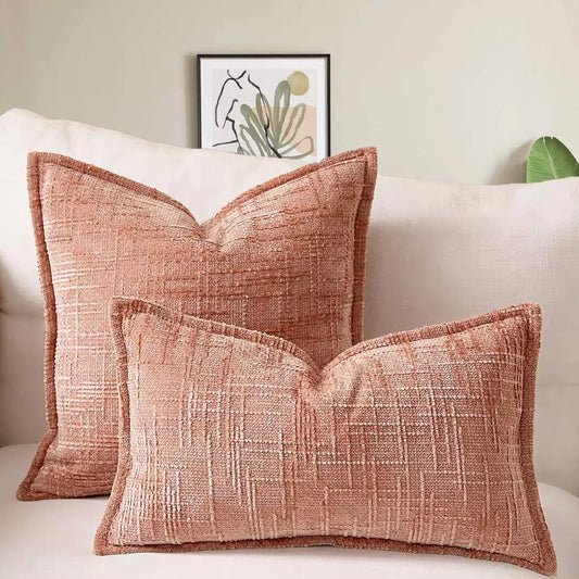 Pink Chenille Crosshatch Textured Pillow Covers Set of 2 - Modern Minimalist Sofa Bed Cushion Covers 45x45cm & 30x50cm(without pillow core) - Mekamart Australia