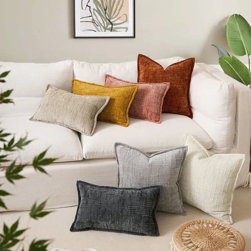 Pink Chenille Crosshatch Textured Pillow Covers Set of 2 - Modern Minimalist Sofa Bed Cushion Covers 45x45cm & 30x50cm(without pillow core) - Mekamart Australia