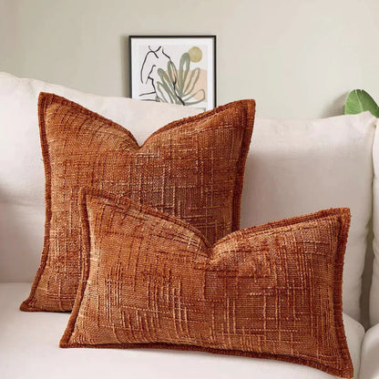 Brick Red Chenille Crosshatch Textured Pillow Covers Set of 2 - Modern Minimalist Sofa Bed Cushion Covers 45x45cm & 30x50cm(without pillow core) - Mekamart Australia