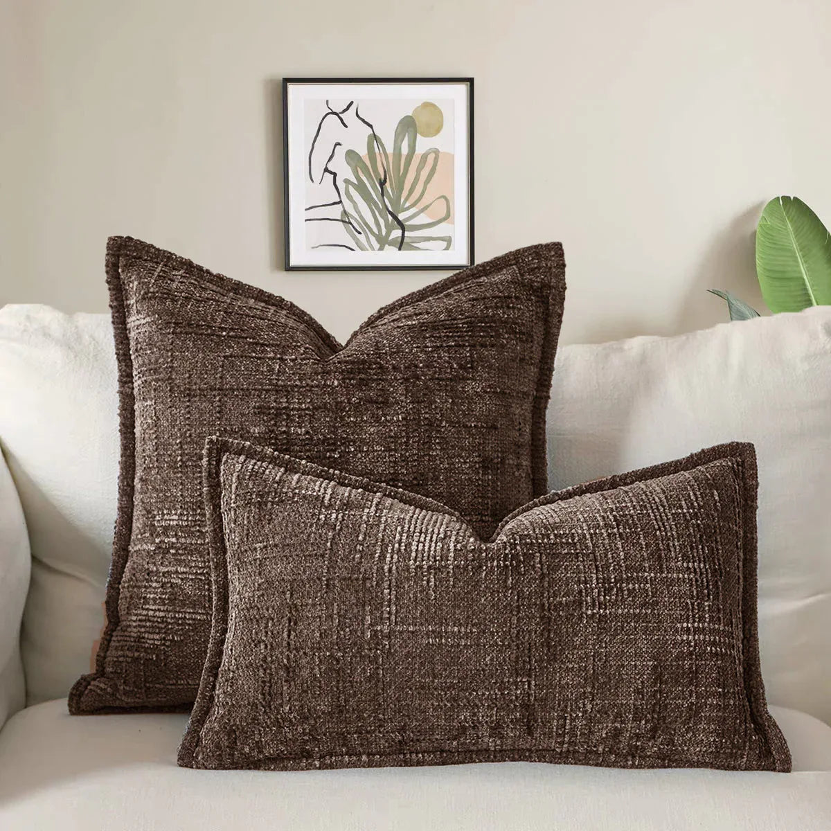 Coffee Chenille Crosshatch Textured Pillow Covers Set of 2 - Modern Minimalist Sofa Bed Cushion Covers 45x45cm & 30x50cm(without pillow core) - Mekamart Australia