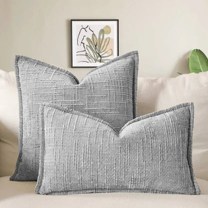 Grey Chenille Crosshatch Textured Pillow Covers Set of 2 - Modern Minimalist Sofa Bed Cushion Covers 45x45cm & 30x50cm(without pillow core) - Mekamart Australia