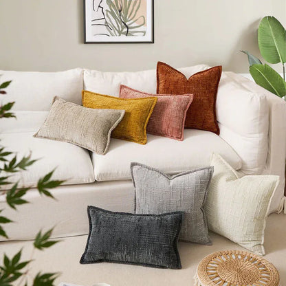 Grey Chenille Crosshatch Textured Pillow Covers Set of 2 - Modern Minimalist Sofa Bed Cushion Covers 45x45cm & 30x50cm(without pillow core) - Mekamart Australia