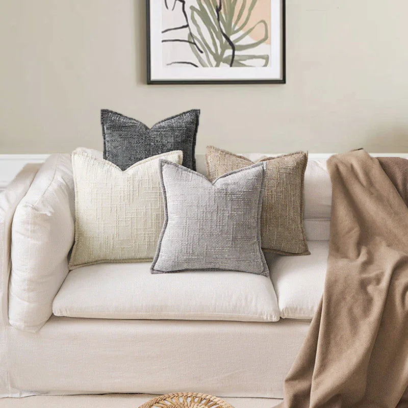 Grey Chenille Crosshatch Textured Pillow Covers Set of 2 - Modern Minimalist Sofa Bed Cushion Covers 45x45cm & 30x50cm(without pillow core) - Mekamart Australia