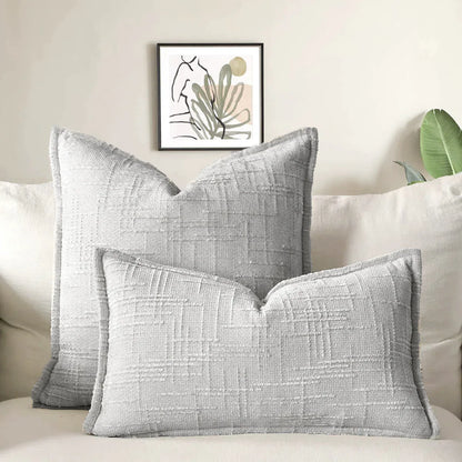 Light Grey Chenille Crosshatch Textured Pillow Covers Set of 2 - Modern Minimalist Sofa Bed Cushion Covers 45x45cm & 30x50cm(without pillow core) - Mekamart Australia