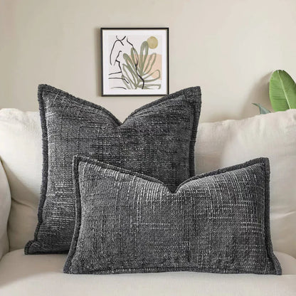 Dark Grey Chenille Crosshatch Textured Pillow Covers Set of 2 - Modern Minimalist Sofa Bed Cushion Covers 45x45cm & 30x50cm(without pillow core) - Mekamart Australia
