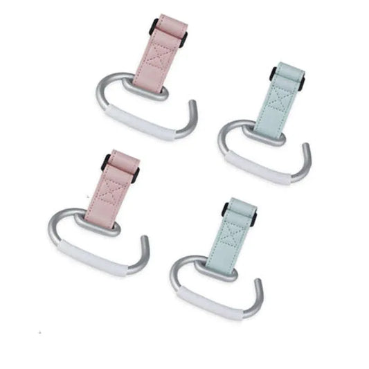 White Stroller Hooks 4-Pack - Leather and Alloy Pram Hooks with Velcro for Mom Bags and Accessories - Mekamart Australia