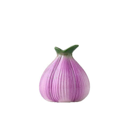 2 Pcs Creative Onion-Shaped Ceramic Vase for Hydroponic Plants - Cute INS Style Floral Decor for Living Room or Office(1 purple + 1 white)