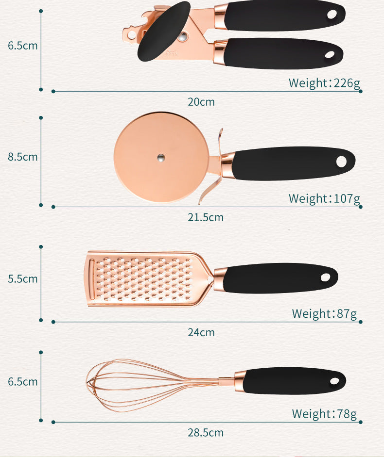 Pink And Rose Gold 7-Piece Kitchen Gadget Set - Stainless Steel Utensils with Comfort Grip Handles