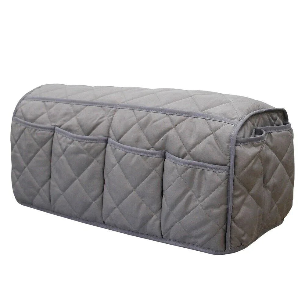 2 Pcs Grey Quilted Sofa Armrest Organizer Caddy - Multi-Pocket Remote Control Holder Bag