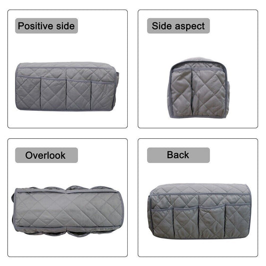 2 Pcs Grey Quilted Sofa Armrest Organizer Caddy - Multi-Pocket Remote Control Holder Bag