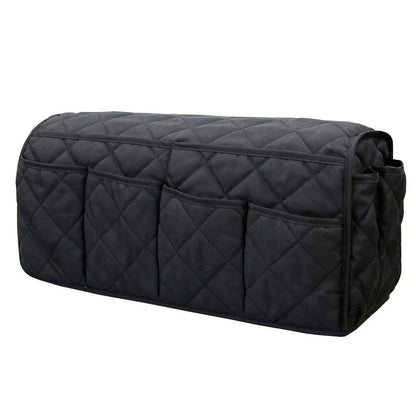 2 Pcs Black Quilted Sofa Armrest Organizer Caddy - Multi-Pocket Remote Control Holder Bag