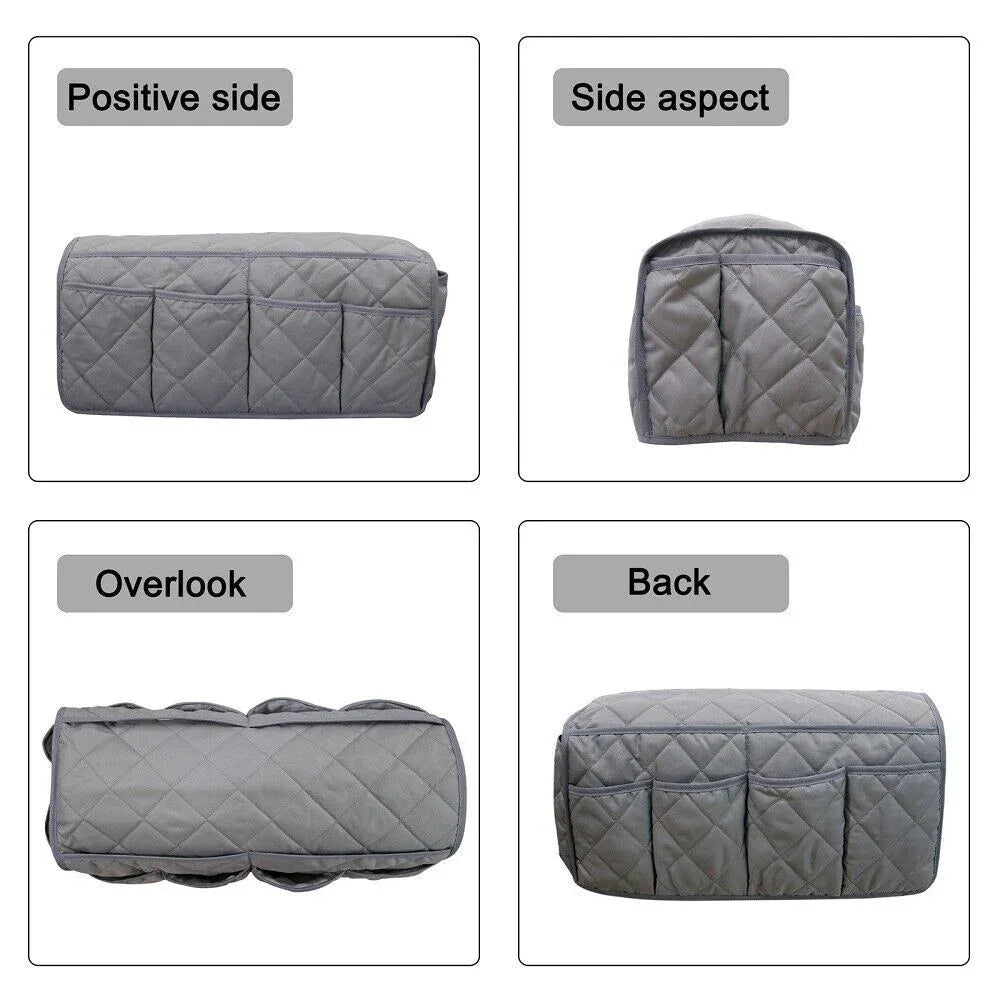 2 Pcs Blue Quilted Sofa Armrest Organizer Caddy - Multi-Pocket Remote Control Holder Bag