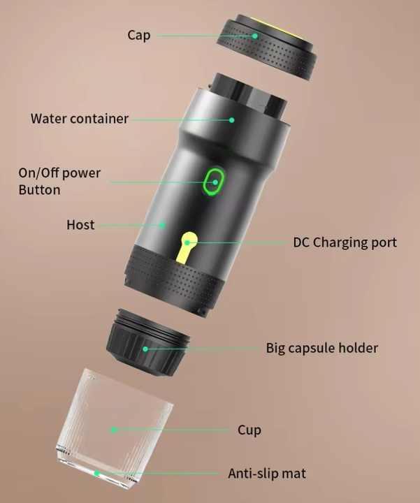 White 3-in-1 Portable Electric Espresso Maker - Rechargeable Travel Coffee Machine for Capsules & Ground Coffee