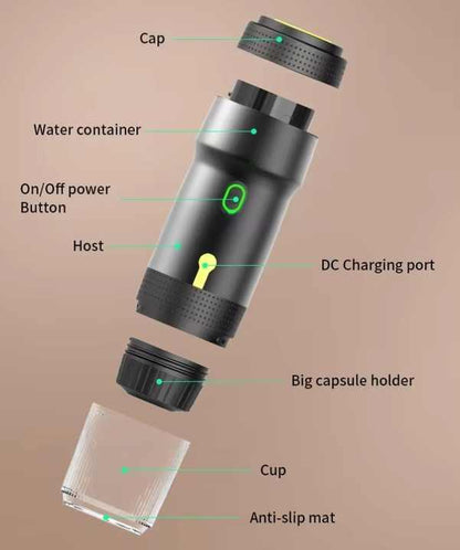 White 3-in-1 Portable Electric Espresso Maker - Rechargeable Travel Coffee Machine for Capsules & Ground Coffee