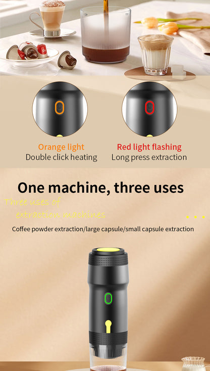 Green 3-in-1 Portable Electric Espresso Maker - Rechargeable Travel Coffee Machine for Capsules & Ground Coffee