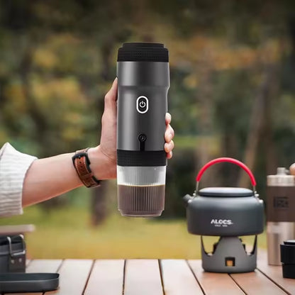 Green 3-in-1 Portable Electric Espresso Maker - Rechargeable Travel Coffee Machine for Capsules & Ground Coffee