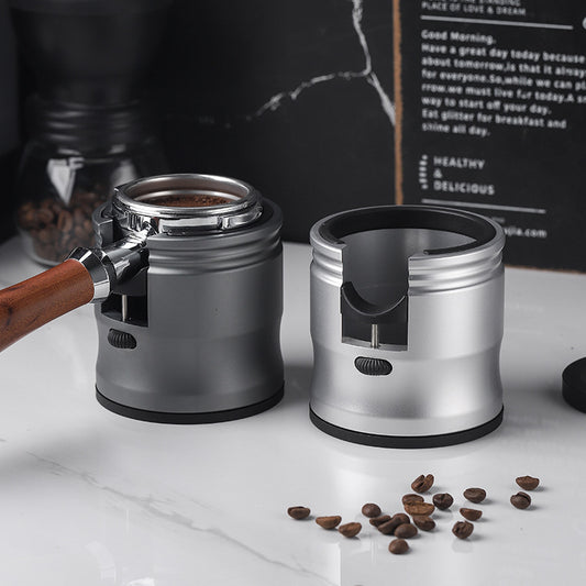 Silver Round Professional Aluminum Espresso Tamping Station - Adjustable Portafilter Holder Stand - Mekamart Australia