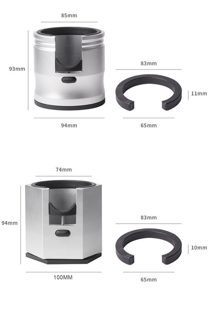 Silver Round Professional Aluminum Espresso Tamping Station - Adjustable Portafilter Holder Stand