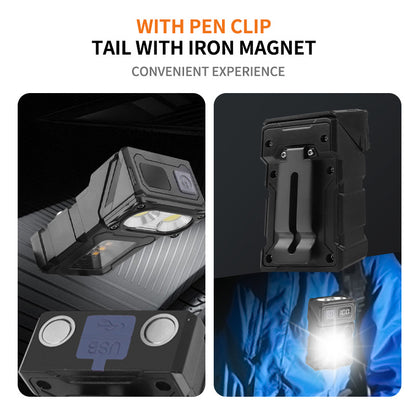 COB+LED Work Light with Digital Display - 180 Degree Rotatable Magnetic Emergency Flashlight with Warning Modes