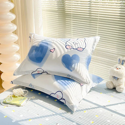 Blue Heart 100% Cotton Pillowcase Set (Pack of 2) - Breathable Standard Size 48x74cm Pure Cotton Pillow Covers - Mekamart Australia