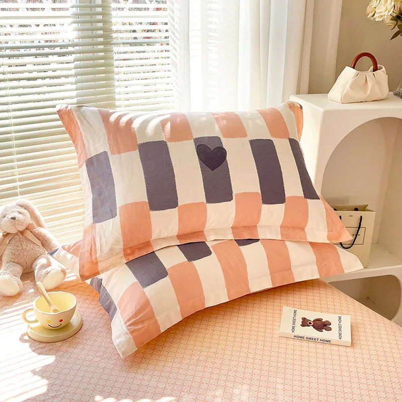 Orange Stripes 100% Cotton Pillowcase Set (Pack of 2) - Breathable Standard Size 48x74cm Pure Cotton Pillow Covers - Mekamart Australia