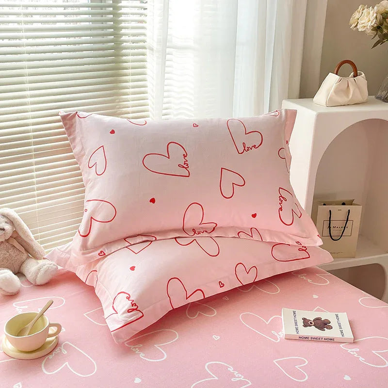 Pink Heart 100% Cotton Pillowcase Set (Pack of 2) - Breathable Standard Size 48x74cm Pure Cotton Pillow Covers - Mekamart Australia