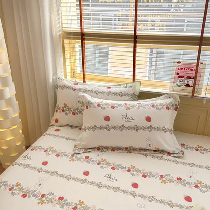 Strawberry Bunny 100% Cotton Pillowcase Set (Pack of 2) - Breathable Standard Size 48x74cm Pure Cotton Pillow Covers - Mekamart Australia