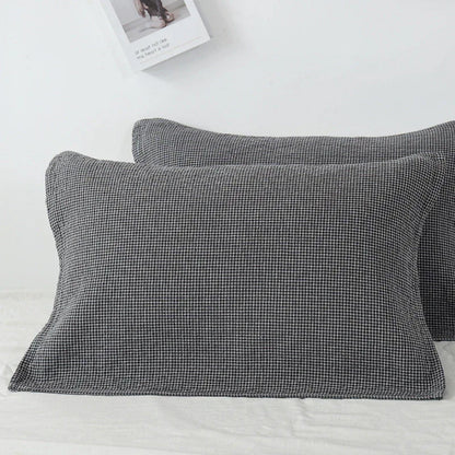 Grey Breathable 4-Layer Cotton Gauze Pillow Towel Pair - Japanese Style Grid (52x75cm) - Mekamart Australia