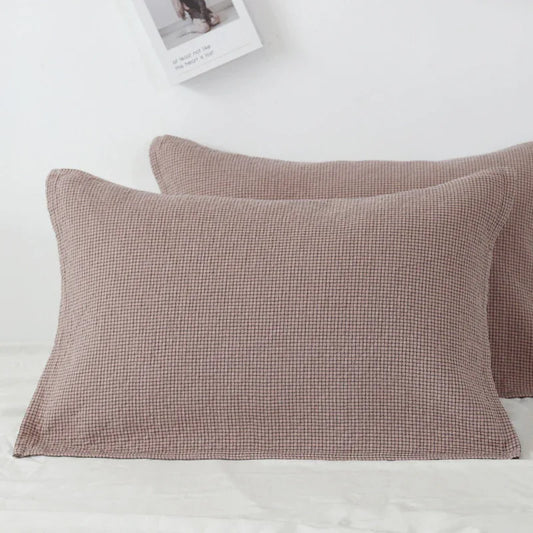 Brown Breathable 4-Layer Cotton Gauze Pillow Towel Pair - Japanese Style Grid (52x75cm)