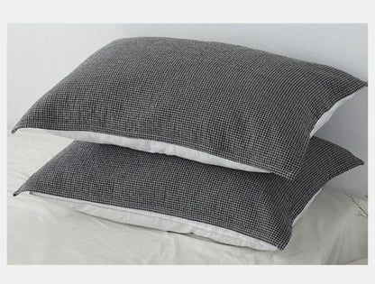 Brown Breathable 4-Layer Cotton Gauze Pillow Towel Pair - Japanese Style Grid (52x75cm) - Mekamart Australia