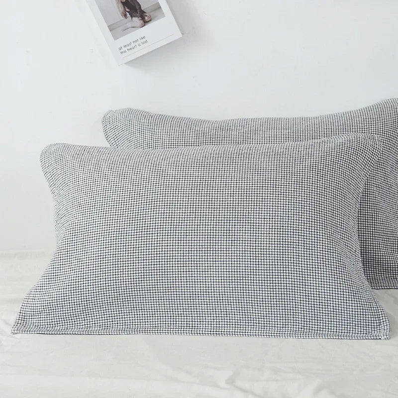 White Breathable 4-Layer Cotton Gauze Pillow Towel Pair - Japanese Style Grid (52x75cm) - Mekamart Australia