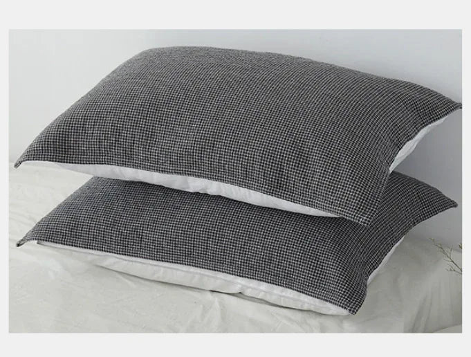 White Breathable 4-Layer Cotton Gauze Pillow Towel Pair - Japanese Style Grid (52x75cm) - Mekamart Australia