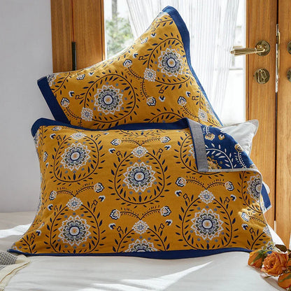 Single Yellow Flower Butterfly Pillow Towel Premium Cotton Gauze Pillow Towel Pair - Simple Nordic Style (52x75cm) - Mekamart Australia