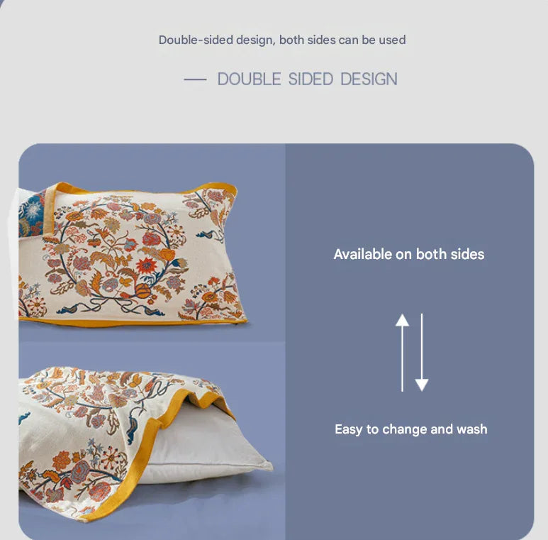 Single Yellow Flower Butterfly Pillow Towel Premium Cotton Gauze Pillow Towel Pair - Simple Nordic Style (52x75cm) - Mekamart Australia