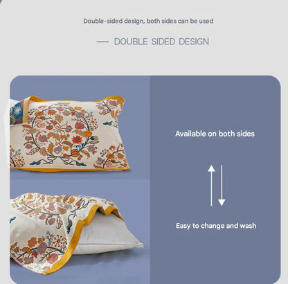 Single Yellow Flower Butterfly Pillow Towel Premium Cotton Gauze Pillow Towel Pair - Simple Nordic Style (52x75cm) - Mekamart Australia