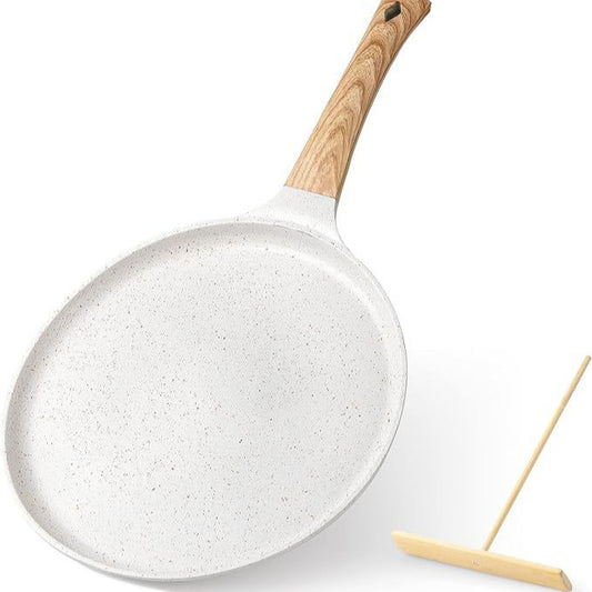 White 28cm Non-Stick Crepe Pan - Versatile Flat Skillet for Pancakes, Omelettes & Tortillas