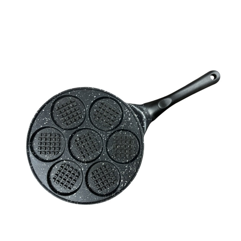 Black Waffle + Black Handle (Gas Model) Non-Stick Pancake Pan - 7-Hole Fun Shapes Breakfast Griddle (27cm)