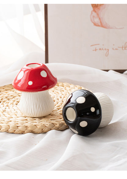 Small Size Black Whimsical Ceramic Mushroom Vase - Decorative Floral & Hydroponic Planter