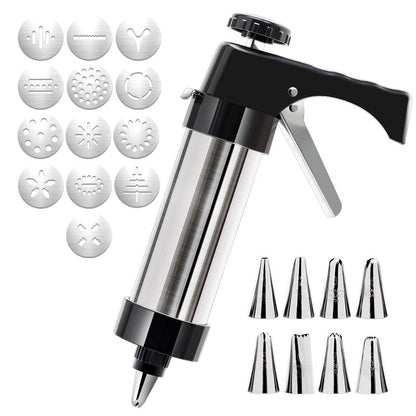 Black Deluxe Cookie Press & Icing Gun Set - 13 Discs & Multiple Nozzles for Baking & Decorating