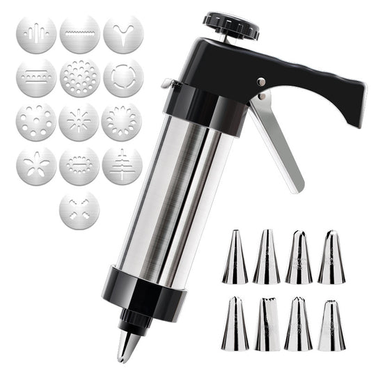 Black Deluxe Cookie Press & Icing Gun Set - 13 Discs & Multiple Nozzles for Baking & Decorating