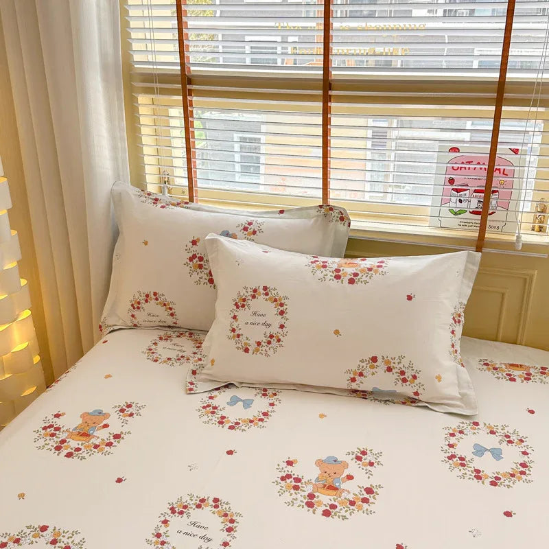 Garden Bear 100% Cotton Pillowcase Set (Pack of 2) - Breathable Standard Size 48x74cm Pure Cotton Pillow Covers - Mekamart Australia