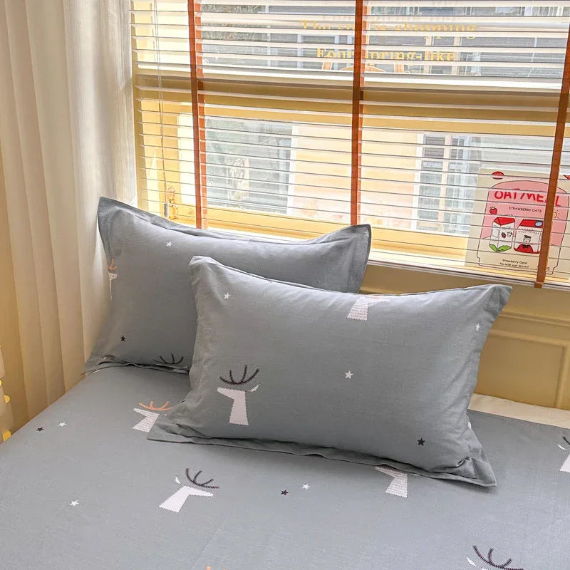 Grey Deer 100% Cotton Pillowcase Set (Pack of 2) - Breathable Standard Size 48x74cm Pure Cotton Pillow Covers - Mekamart Australia
