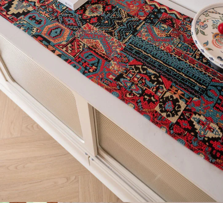 Jacquard Blue Water Plant 33-180cm Elegant Geometric Jacquard Table Runner with Tassels - Modern Dining & Coffee Table Decor - Mekamart Australia