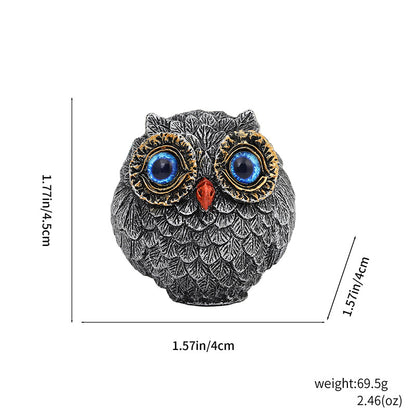 3Pcs Blue Small Decorative Resin Owl Figurine - Textured Statue with Blue Eyes
